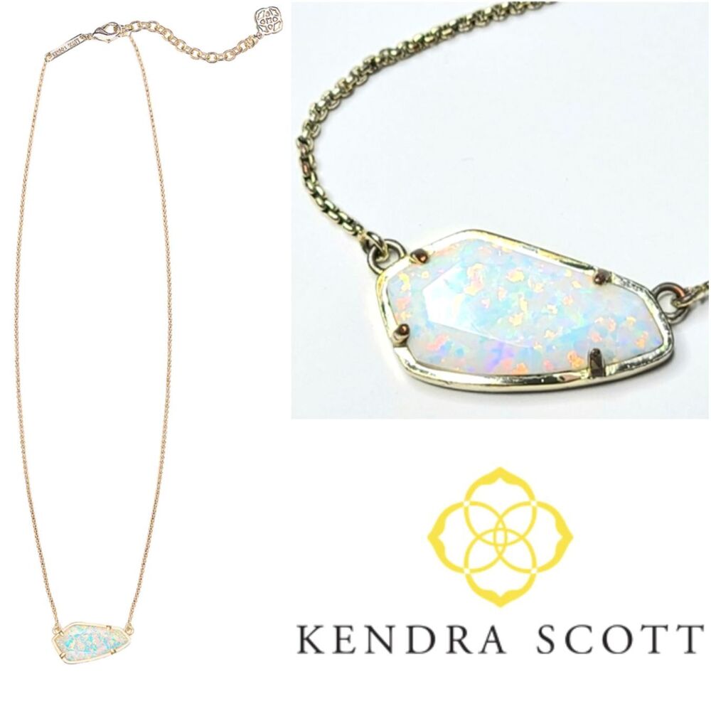 NWOT Kendra Scott Cami White Kyocera Opal Gold Necklace